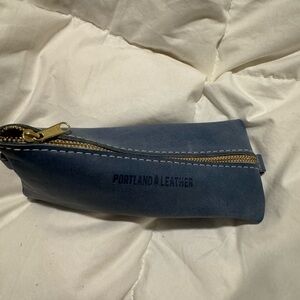 Portland Leather Indigo Pouch with Brass Zipper